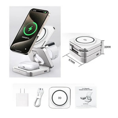 15W Foldable 3-in-1 Magnetic Wireless Charger with Adapter