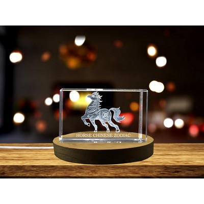 Horse Chinese Zodiac Sign 3D Engraved Crystal Keepsake Gift