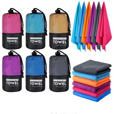 Microfiber Quick Dry Sport Towel W/ Drawstring Bag Packing