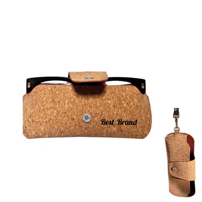 Cork Leather Eyeglasses Case With Lanyard