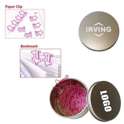 Pig Shaped Paper Clips in Tin Box