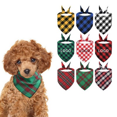 Pets Cotton Bandana Triangle Plaid Dog Scarf Bow Tie Washable Kerchief