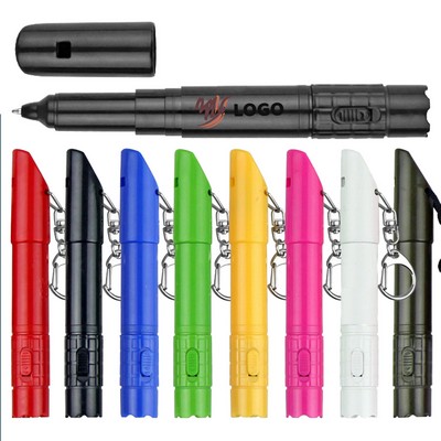 Plastic LED Flashlight Multi-Function Whistle Ballpoint Pen