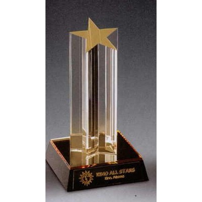 Single Star Tower Acrylic Award w/ Gold Reflective Base (3 3/4"x11")