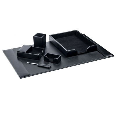 Bonded Leather Black Desk Set (6 Piece)