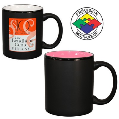 11 Oz. Black Satin/Pink 2 Tone C-Handle Hilo Mug - Dishwasher Resistant - Precision Spot Color