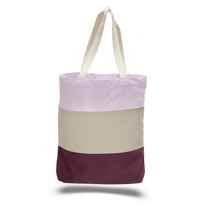 12 Oz. Canvas Tri Color Tote Bag w/ Gusset - Blank (15"x15"x3")