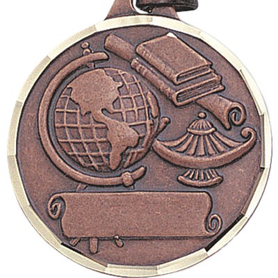 Globe w/Lamp & Books Bronze E Series Die Struck Academic Medal