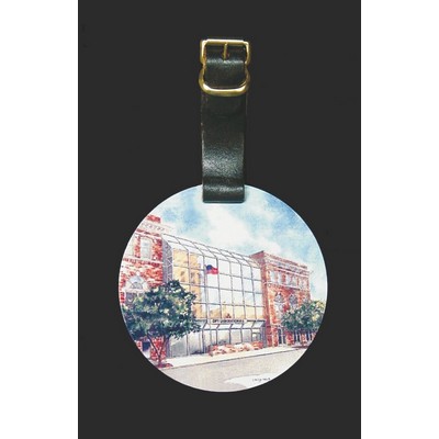 1.75" Round Aluminum Luggage /Golf Bag Tag w/ a Full Color, Sublimated imprint. Made in the USA.