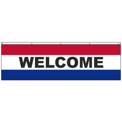 Welcome 3' x 10' Horizontal Flag with Heading and Grommets Across the Top