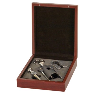 3 Piece Wine Tool Gift Set w/ Rosewood Case - Laser Engraved Plate