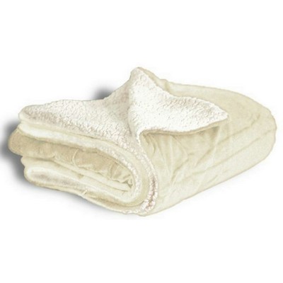 Micro Mink Sherpa Blanket 50"X60" (Embroidered)-- Cream Ivory - ON DISCOUNT