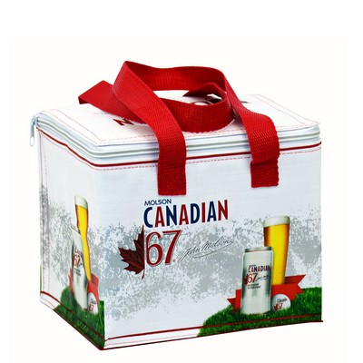 Custom Full-Color 145g Laminated Woven Insulated 6-Can Cooler Bag 8"x6.5"x6.75"