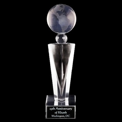 Solid Crystal Engraved Award - 8" medium - Elegante Globe