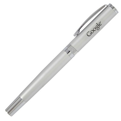 Satin Silver Roller Ball Pen with Diamond Cut Ring