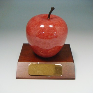 Genuine Red Marble Apple Award with Wood Base