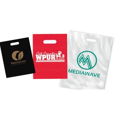 Large Die Cut Handle Colored Plastic Bags (2 Color Imprint)