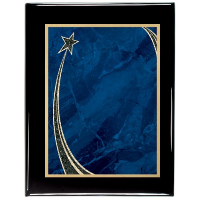 Ebony Piano Finish Plaque with Blue Rising Star Brass Plate, 8 x 10"