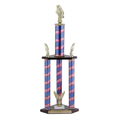 35½" Four-Column Stars & Stripes Trophy w/Eagle Trim & Takes Figure