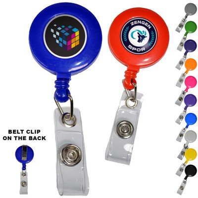 Retractable Round Badge Reel Holder w/ Belt Clip