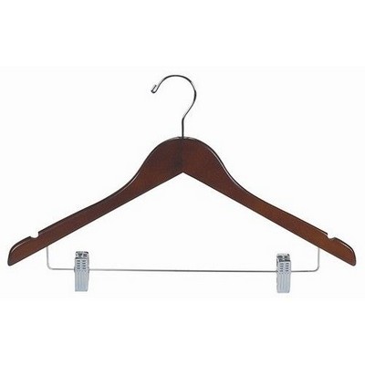 Flat Wood Walnut & Chrome Suit Hanger w/Clips