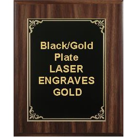 Classic Walnut Plaque 6" x 8" - Black/Gold - 3-7/8" x 5-7/8" Hi-Relief Plate