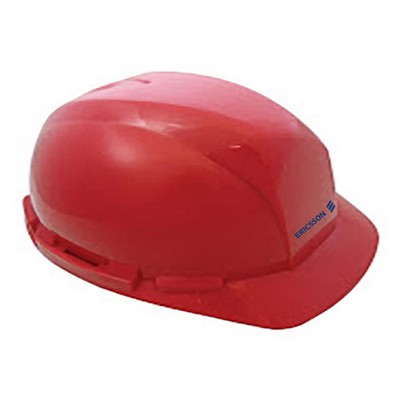 Red hard hat, six point ratchet suspension