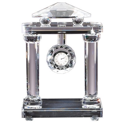 Crystal Clock With Roman Pillars 8 1/2"W X 12 1/2"H