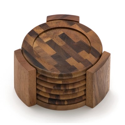 Lipper Acacia Coaster Set of 6 w/ End Grain Stand