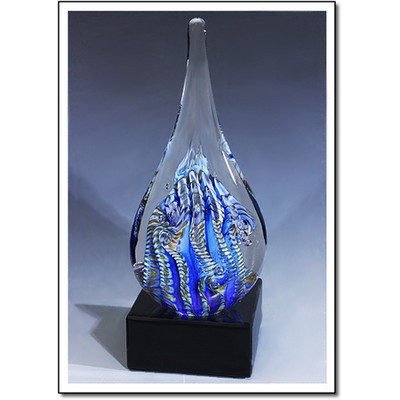 Glacier Dragon Art Glass Sculpture w/ Marble Base (6"x15")