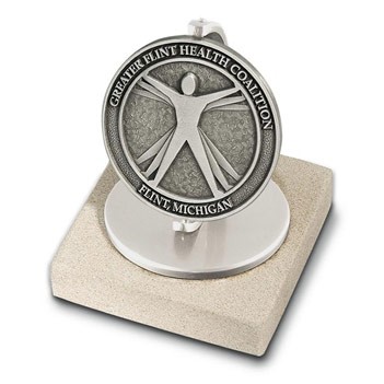 Gold Spinner Award on 3"x3" Limestone for 2.5" Medallion