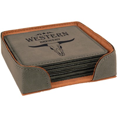 Leatherette Square 6-Coaster Set (Grey)