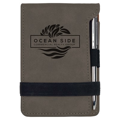 Leatherette Notepad and Pen - Grey