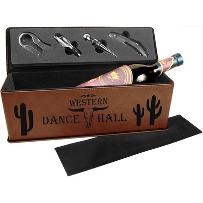 Dark Brown Laserable Leatherette Single Wine Box w/Tools