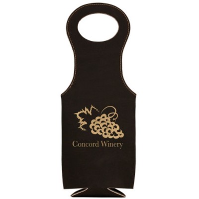 Leatherette Wine Bag - Laser Engraved - Black/Engraves Gold