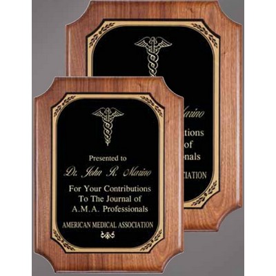 9" x 12" Walnut Notched Plaque w/Black Brass Plate