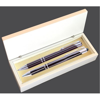 JJ Series Gunmetal Stylus Pen and Pencil Set in white wood Presentation Gift Box