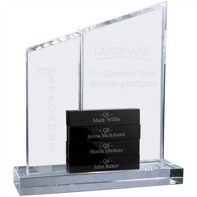 Crystal Perpetual Standup Plaque with 4 Black Crystal Blocks (8" x 9")