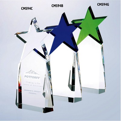 Mighty Star Optic Crystal Award w/Blue Star