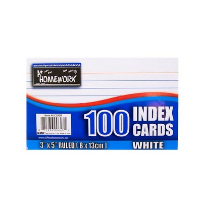 Ruled Index Cards - White, 100 Pack, 3 x 5 (Case of 48)