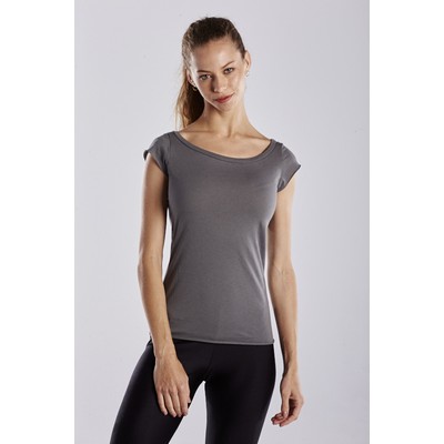 Women's Open Neck Raw Edge Cap Sleeve Tee