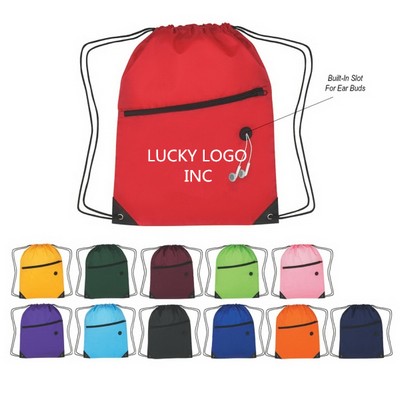 Drawstring Backpack Bag w/Front Zipper