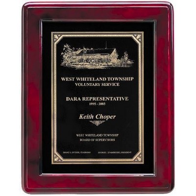 Rosewood Piano Finish Plaque with Gold Border Plate, 12 x 15"