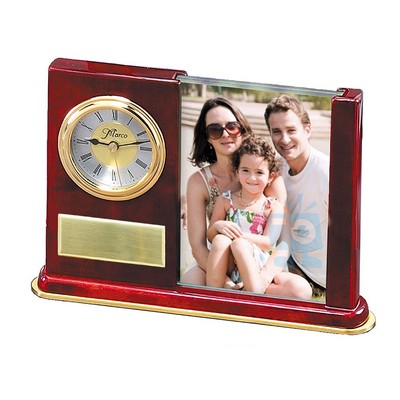 Photo Frame/Clock, Rosewood Piano Finish/Jade Glass, 7-3/4"x5-1/4"H