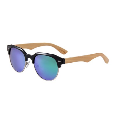 Bamboo Sunglasses - Green Mirror Lenses - Black Frames