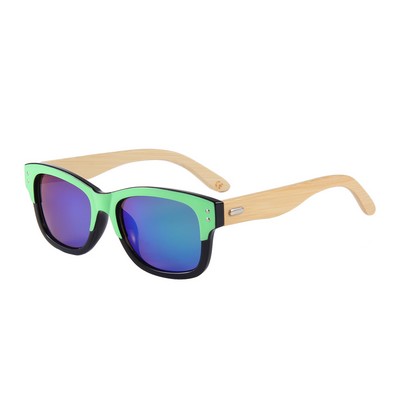 Bamboo Sunglasses - Green Mirror Lenses - Green Black Frames