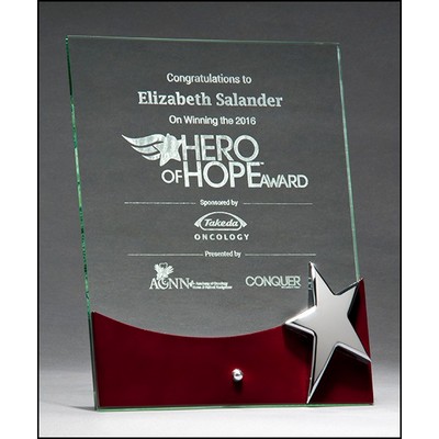 Free Standing Glass Award w/High Gloss Rosewood Accent & Silver Star (8"x 10")