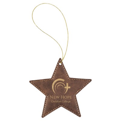 Rustic Brown & Gold Laserable Leatherette Star Ornament w/Gold String