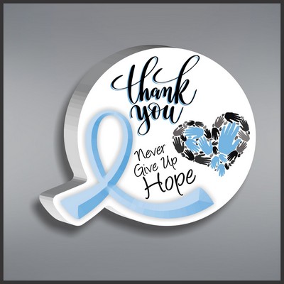 Light Blue Awareness Ribbon Round Paperweight in White Acrylic