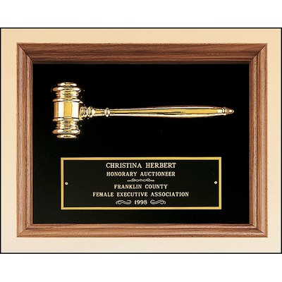 American Walnut Plaque w/Electroplate, Metal Gavel & Black Velour Background (10"x 13")